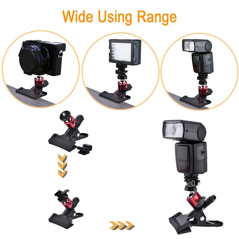 UTEBIT Tripod Camera Clip Clamp with 360 Degree Swivel Mini Ball Head 2 Pack Clip Camera Mount Photography Accessories 1/4'' Screw Black Spring Clamp for DSLR Video Photoshoot Studio - Image 5